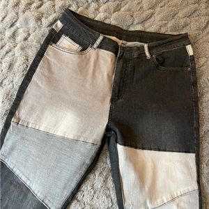 black denim stretch patchwork pants